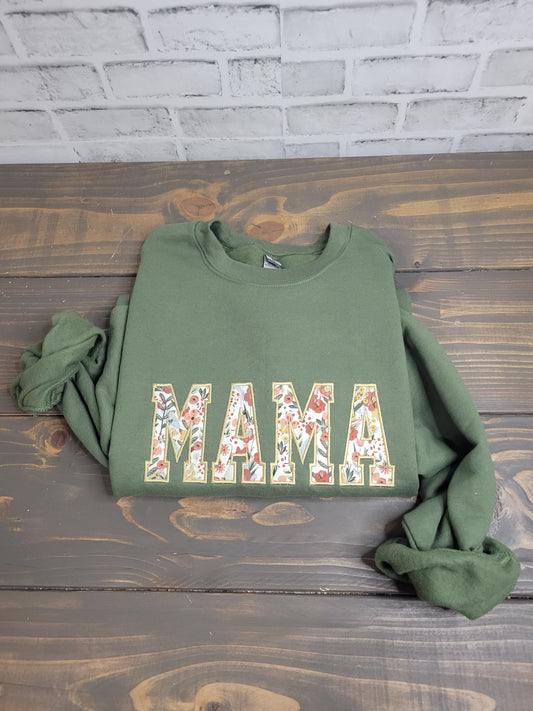 Handmade Embroidered Crewneck – Floral MAMA Design | Black Fox Clothing Co