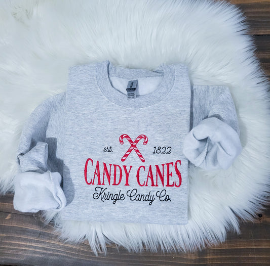 Handmade Embroidered Crewneck – Candy Canes | Black Fox Clothing Co