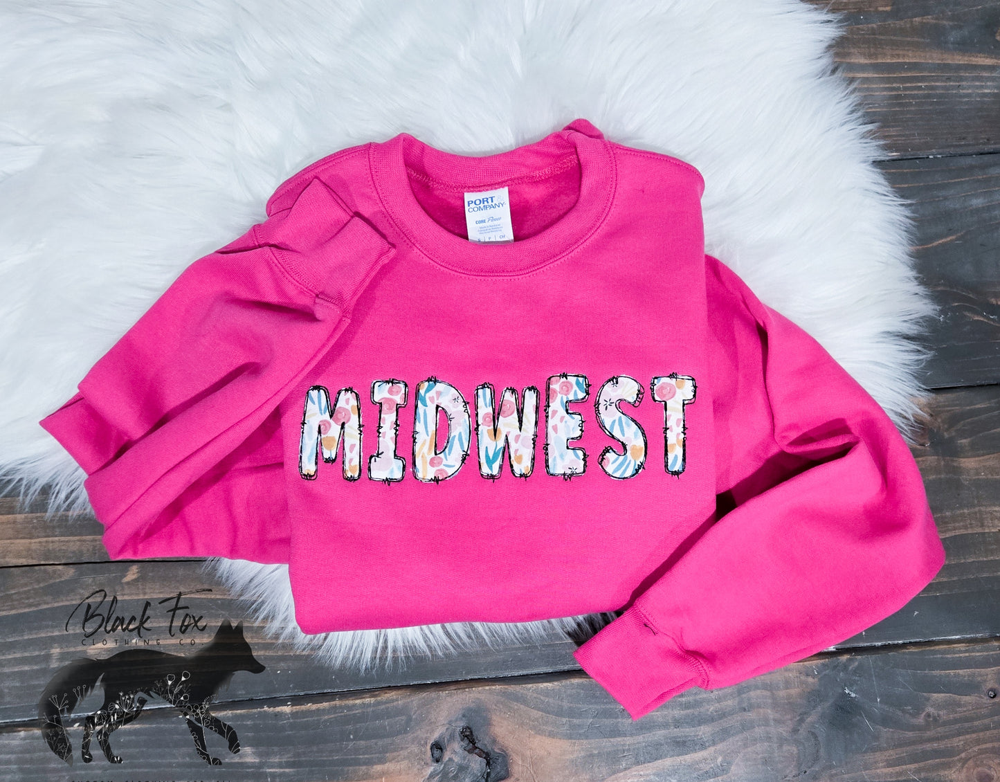 Handmade Embroidered Crewneck – Floral Midwest applique | Black Fox Clothing Co