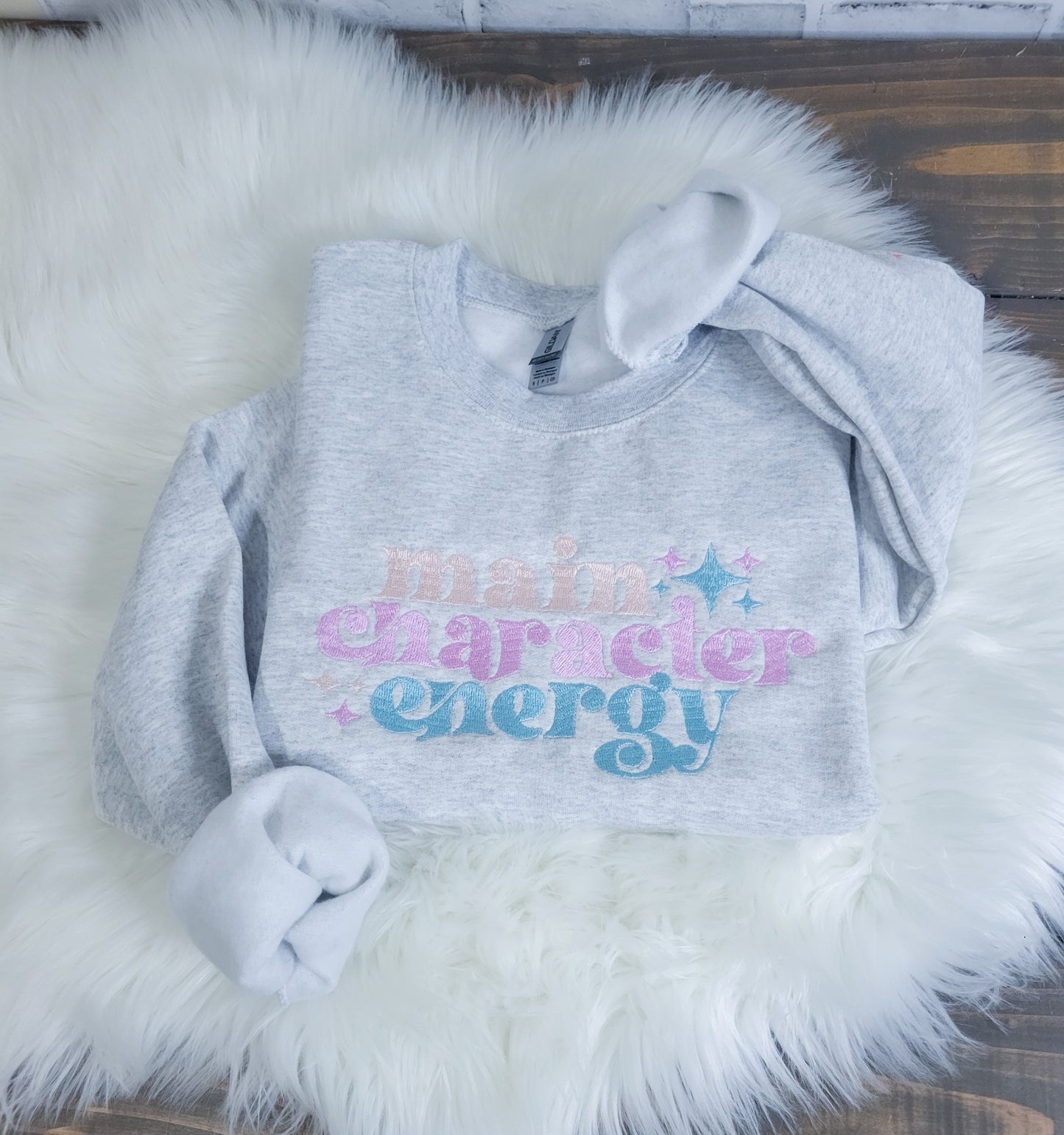 Handmade Embroidered Crewneck – Main Character Energy | Black Fox Clothing Co