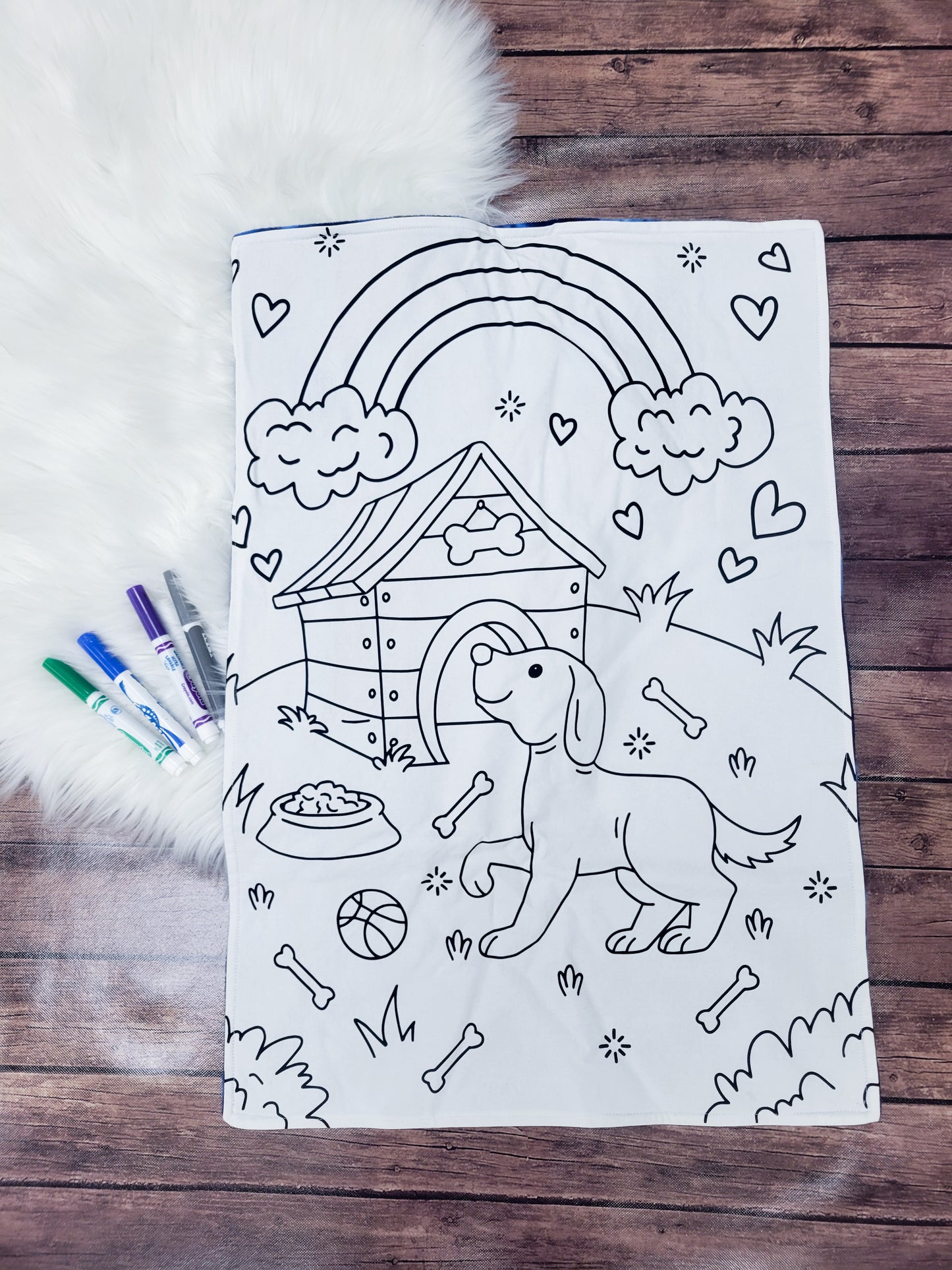 Washable coloring page blanket for kids