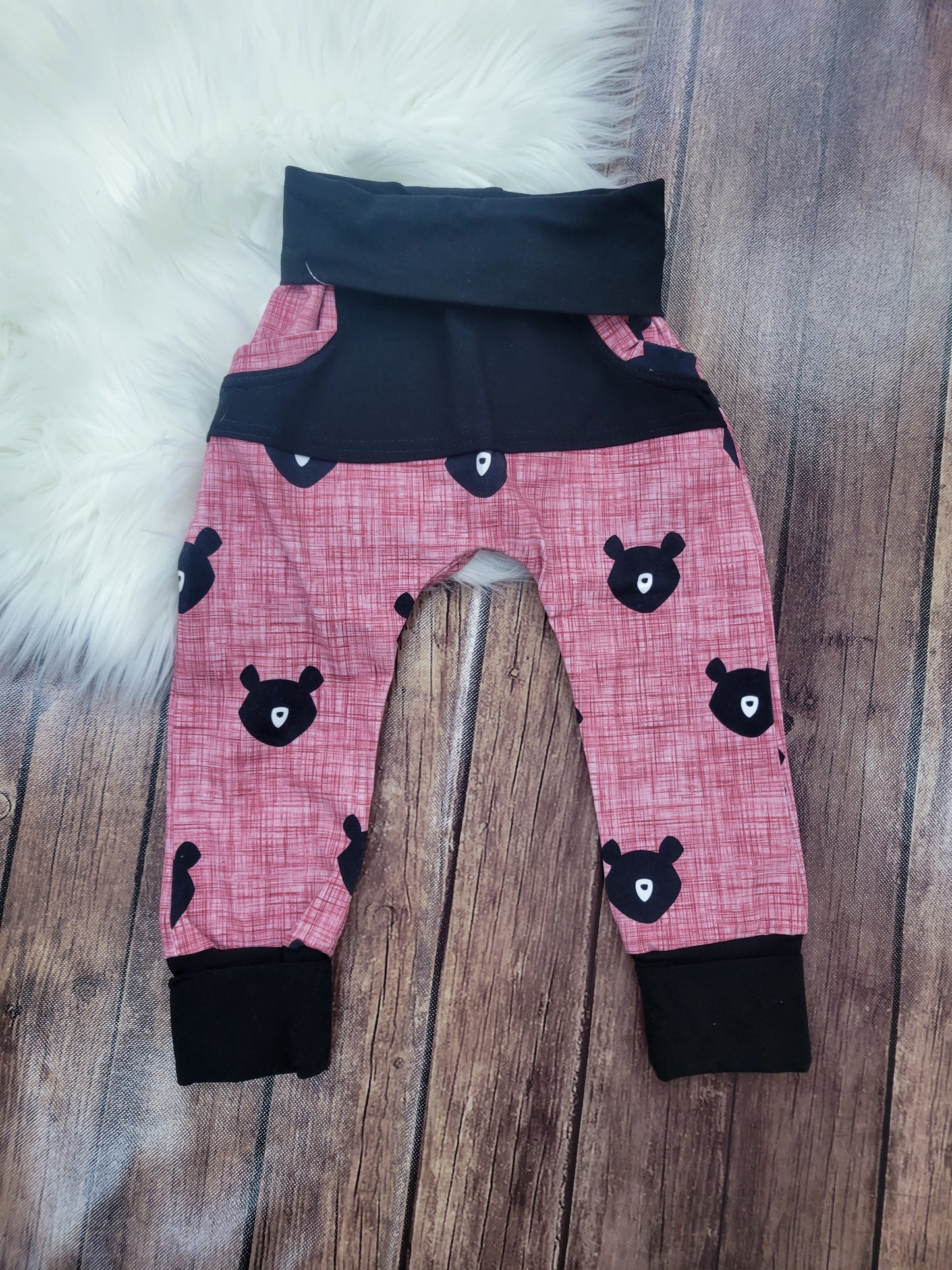 Unisex Black Bear Grow with me pants for kids