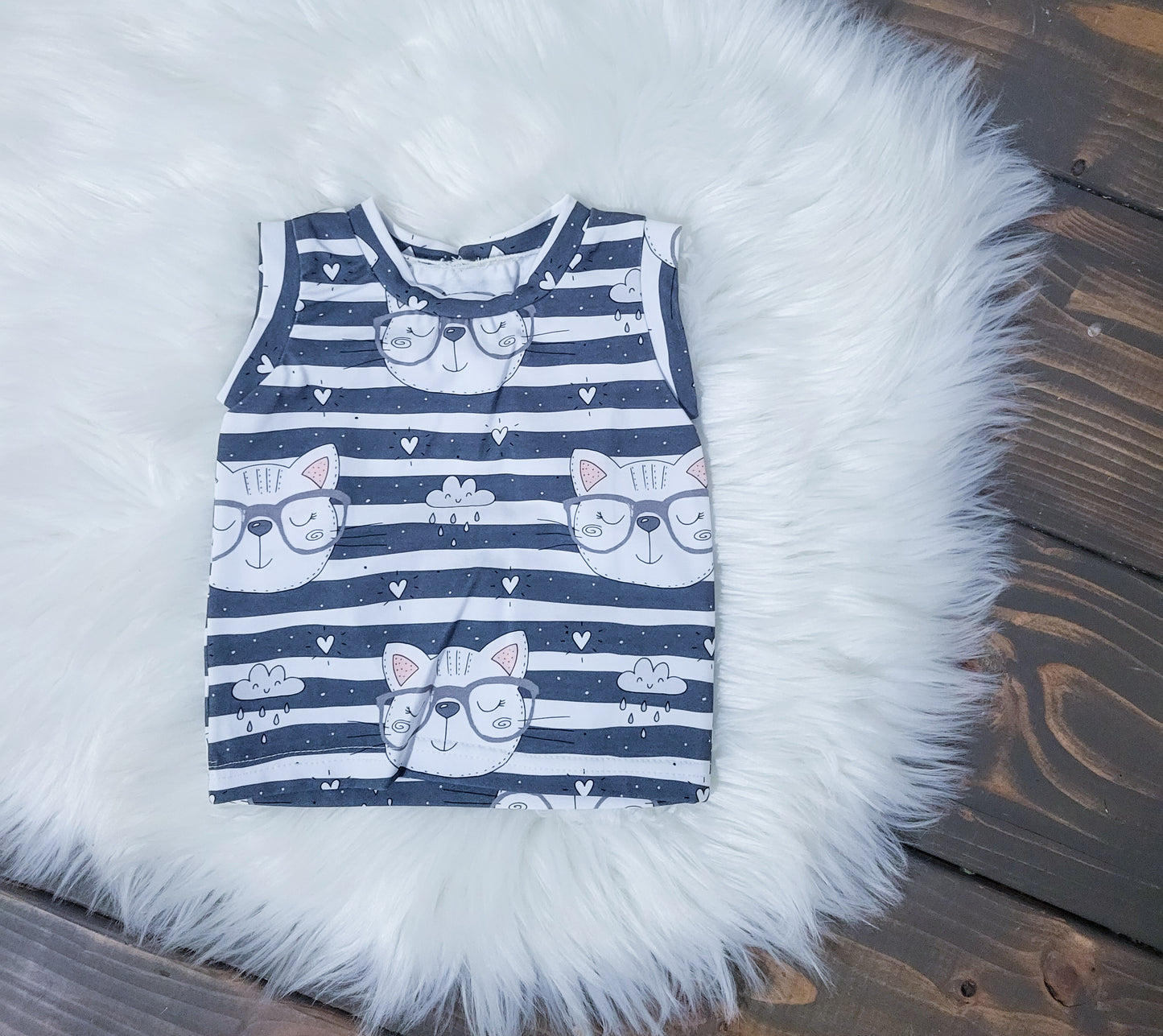 Grow with me Girl's Sleeveless Striped Cat Tank Top