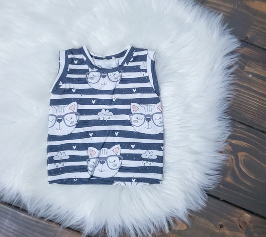 Grow with me Girl's Sleeveless Striped Cat Tank Top