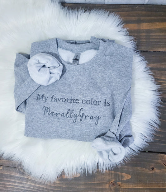 Handmade Embroidered Crewneck – Morally Gray | Black Fox Clothing Co