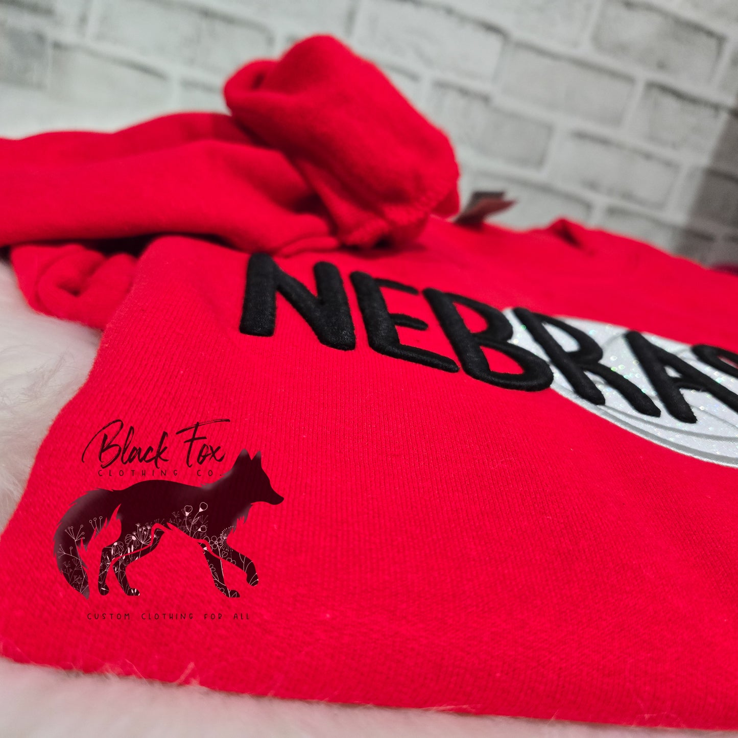 Handmade Embroidered Crewneck – 3D Puff Nebraska Volleyball | Black Fox Clothing Co