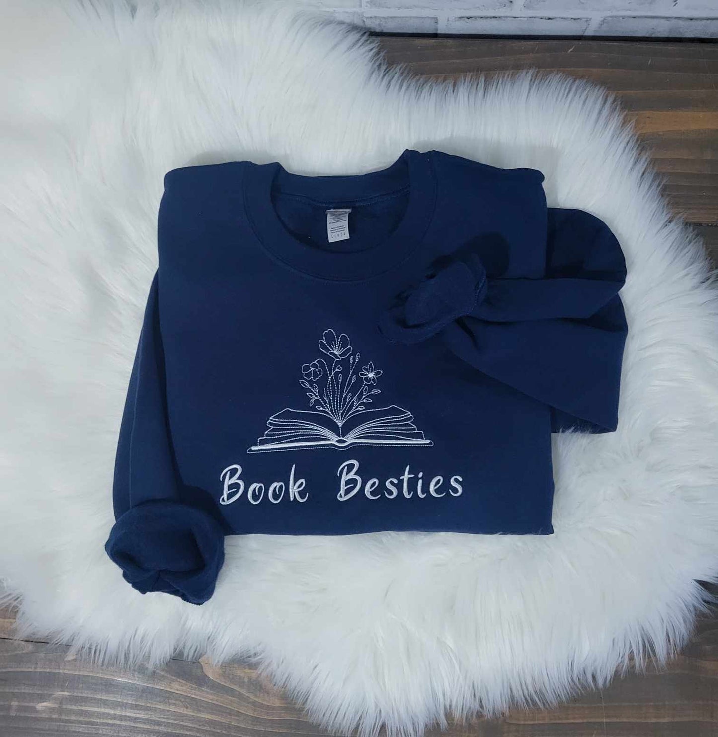 Book Besties Women's Unisex Fit Embroidered Crewneck Sweater,  Bookish Sweatshirt, Booktok Pullover,