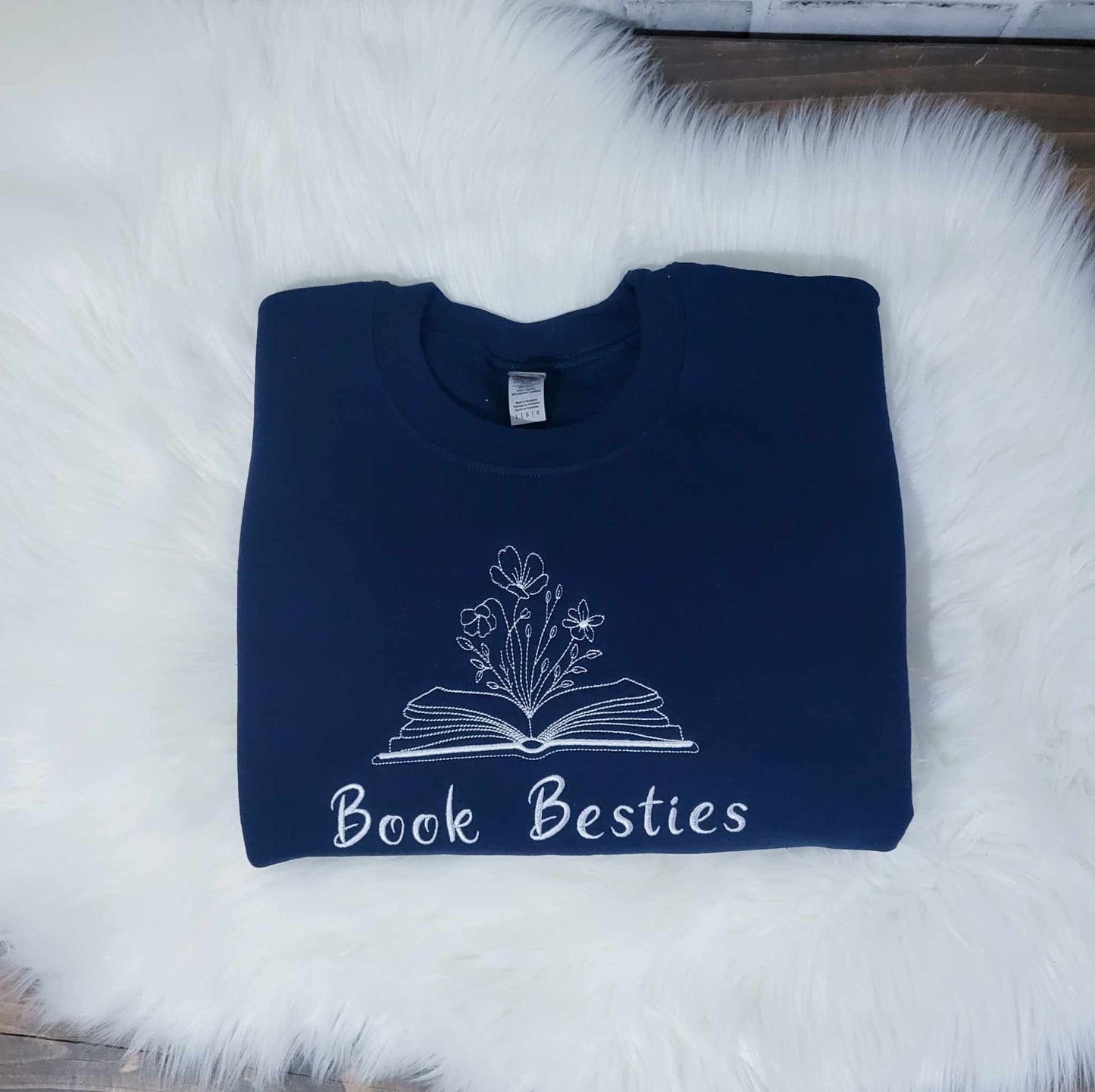 Book Besties Women's Unisex Fit Embroidered Crewneck Sweater,  Bookish Sweatshirt, Booktok Pullover,