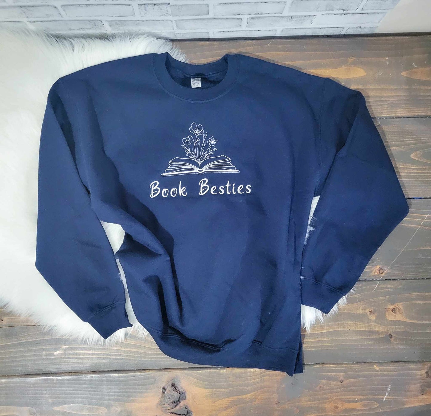 Book Besties Women's Unisex Fit Embroidered Crewneck Sweater,  Bookish Sweatshirt, Booktok Pullover,