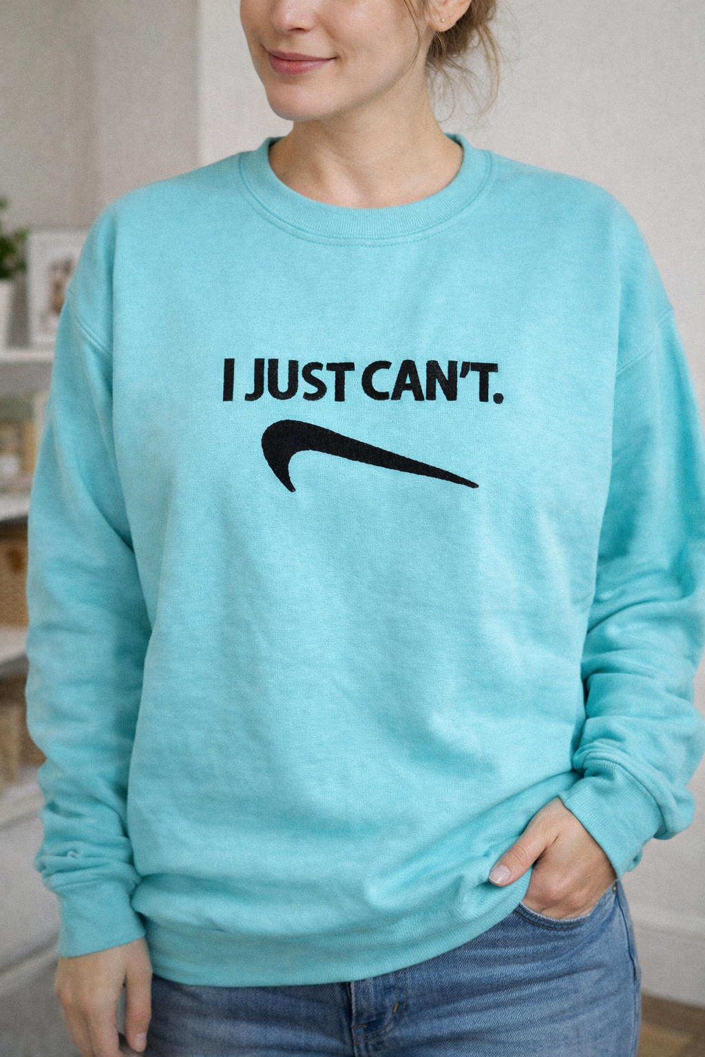 Handmade Embroidered Crewneck – I Just Can't | Black Fox Clothing Co