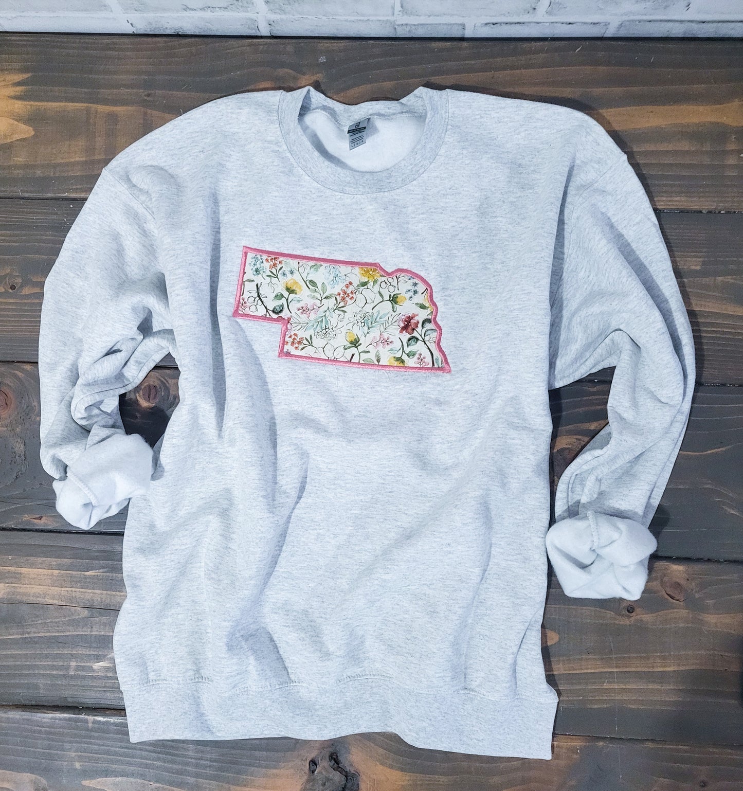 Custom Floral State applique cotton fleece crewneck cute Casual Tops Sweaters for women