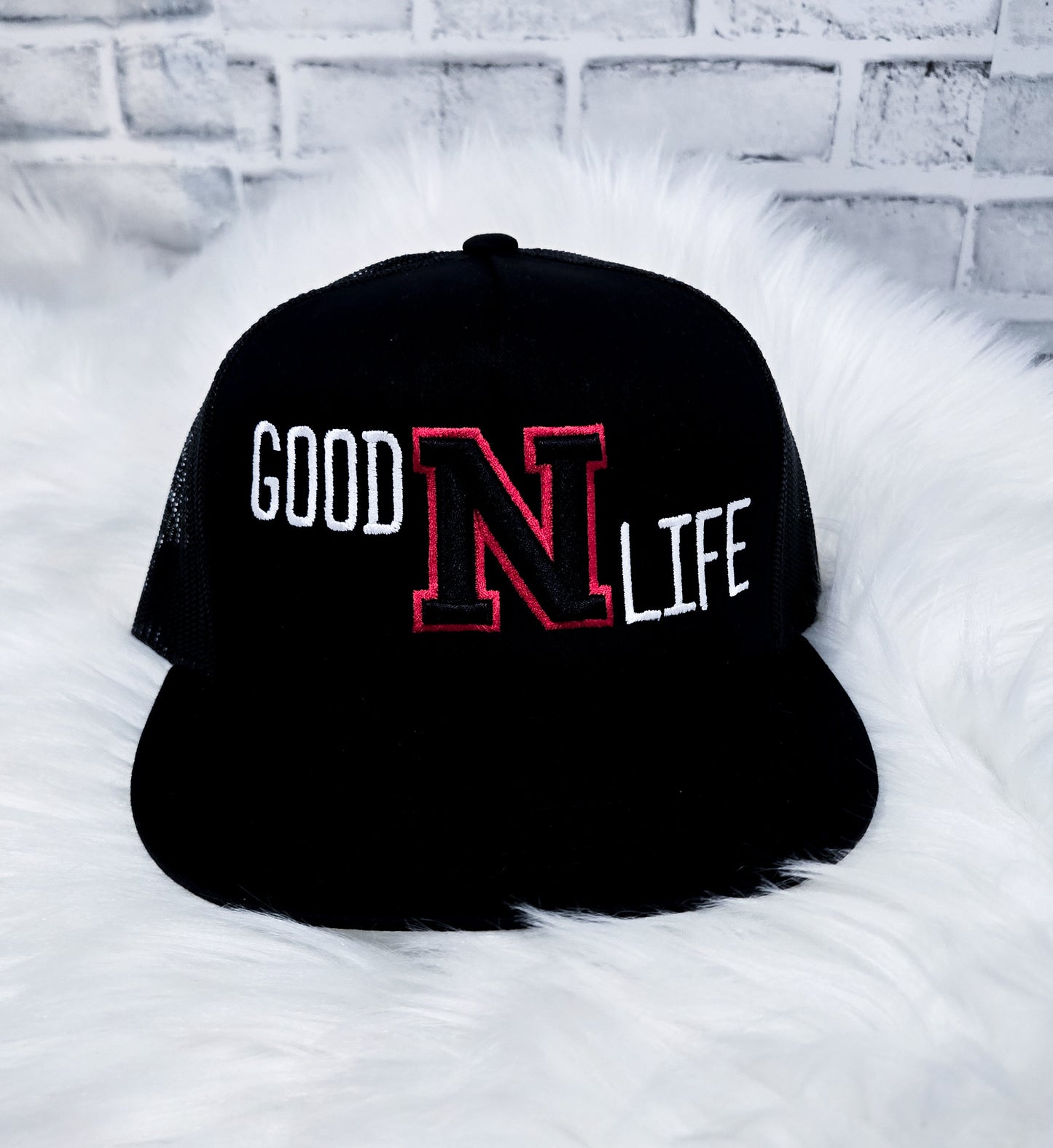 Handmade Embroidered Cap – 3D Puff Nebraska Good Life | Black Fox Clothing Co