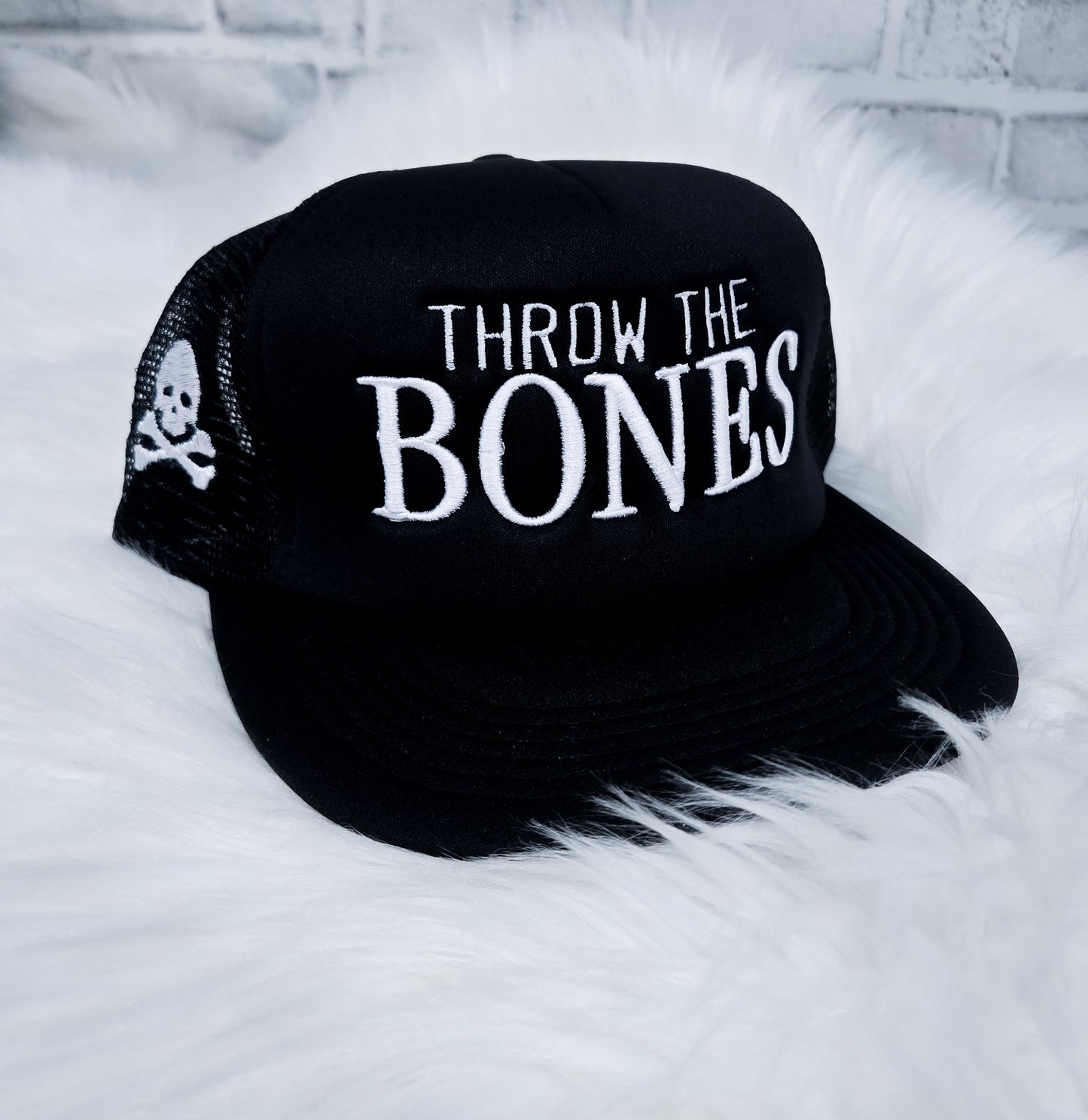 Handmade Embroidered Cap – 3D Puff Nebraska Throw the Bones  | Black Fox Clothing Co