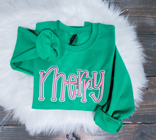 Handmade Embroidered Crewneck – 3D Puff Merry  | Black Fox Clothing Co