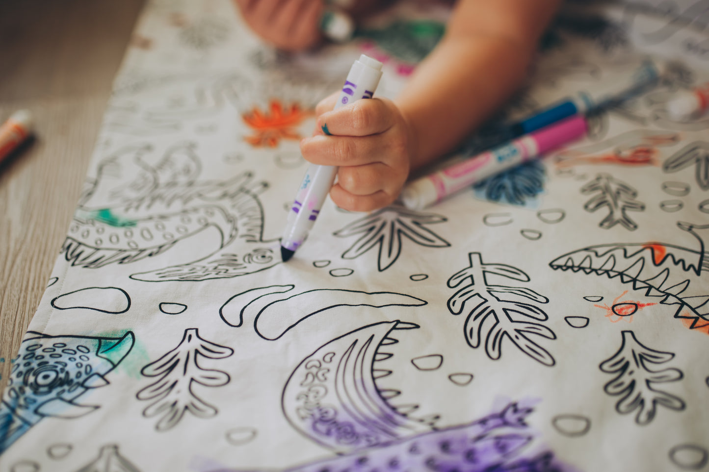 Washable coloring page blanket for kids