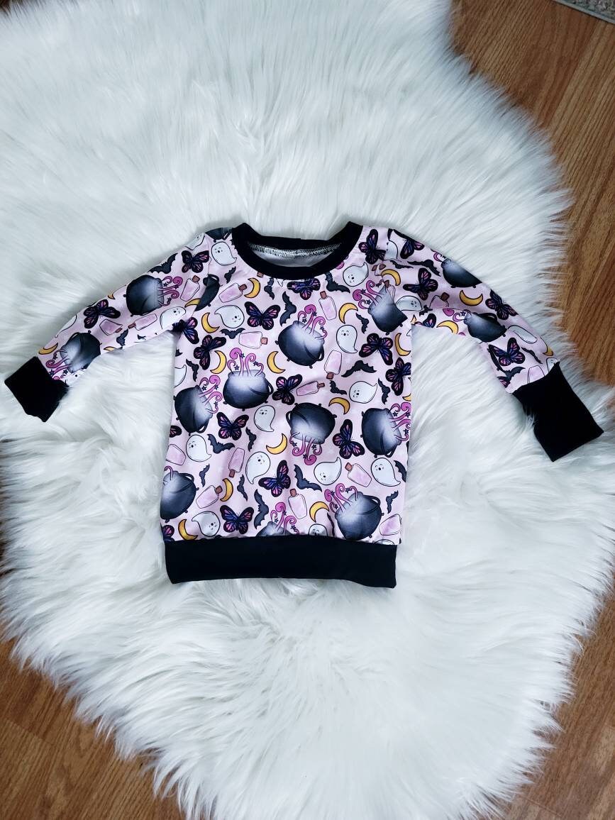 girls Halloween dress, grow with me clothing, girls Halloween outfit, girls pull over,  toddler girl clothes, pink ghost shirt, baby girl