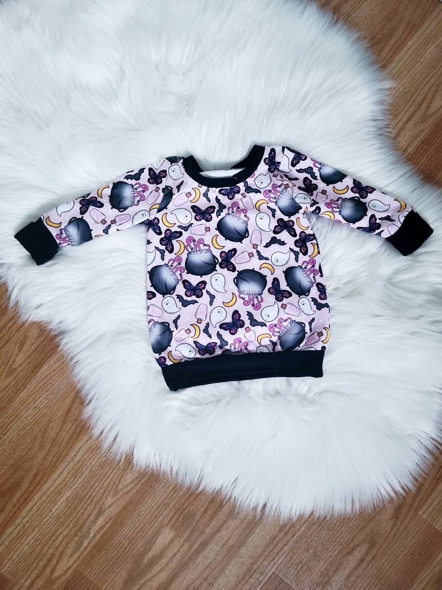 girls Halloween dress, grow with me clothing, girls Halloween outfit, girls pull over,  toddler girl clothes, pink ghost shirt, baby girl